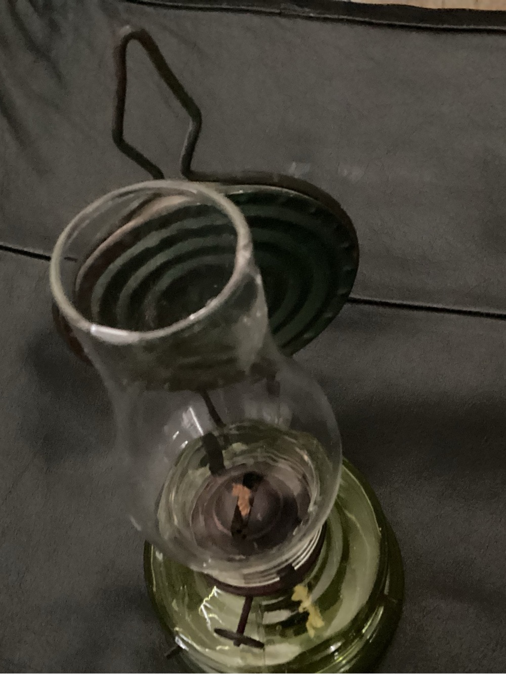 Vtg. Green Glass Finger oil lamp, (Chamber Lamp). Mimics late Victorian era - Picture 3 of 4